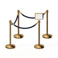 Montour Line Stanchion Post & Rope Kit PolBrass 4CrownTop 3Dk Blue Rope 8.5x11HSign C-Kit-3-PB-CN-1-Tapped-1-8511-H-3-PVR-DB-PB